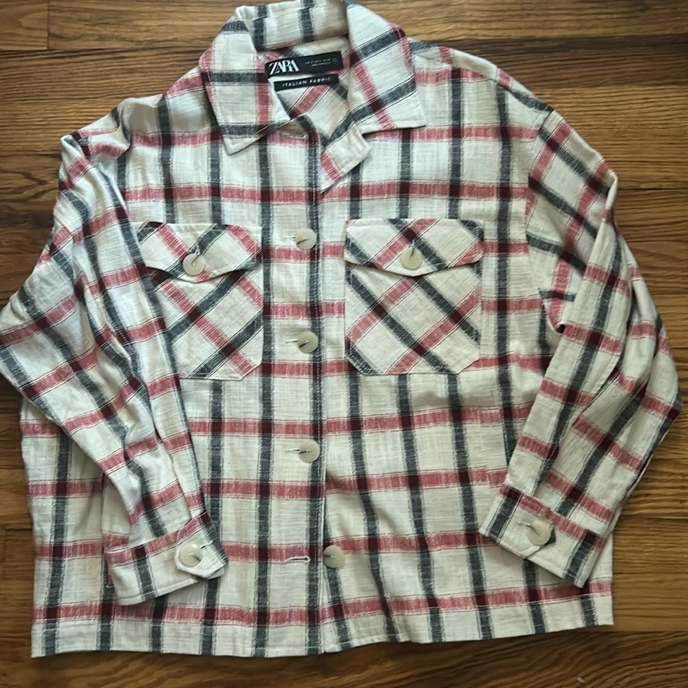 Like-New Zara Women’s Light Plaid Button Shirt Ja… - image 3